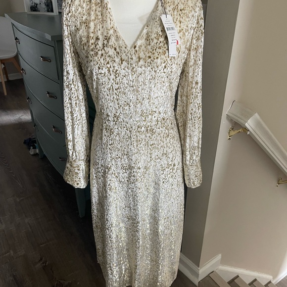 Tahari evening midi dress gold white velvet - Picture 2 of 5